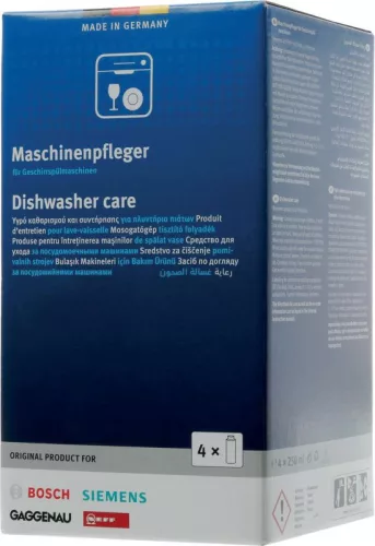 Bosch / Siemens Mosogatógép Tisztító Folyadék – 4 x 250 ml, Zsíroldó és Vízkőmentesítő – Bosch, Siemens, Neff, Gaggenau (00311994)