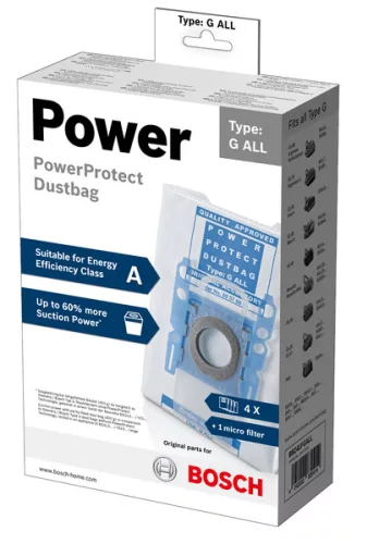 Porzsák Bosch Porszívóhoz – PowerProtect Type G ALL – 4 db + 1 szűrő (BBZ41FGALL kompatibilis)