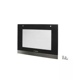 Külső Sütőajtó Üveg Bosch Sütőhöz – Inox díszcsíkkal – HBA / HBF / HBT szériához (00776113 kompatibilis)