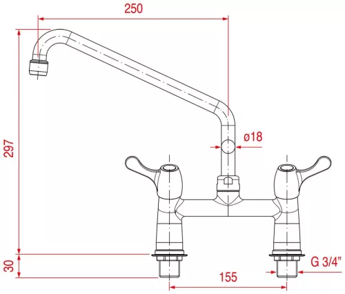 2 lyukas csaptelep 1/4 TURN