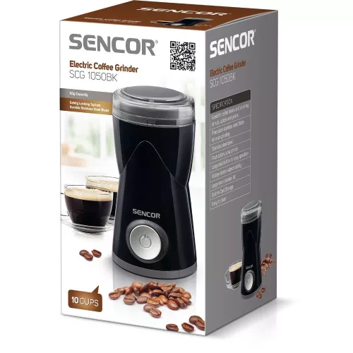 Sencor Elektromos Kávédaráló - 50g, 150W, Rozsdamentes acél kés - Fekete (SCG 1050BK)