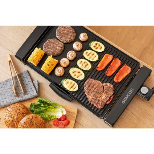 Sencor SBG 106BK Asztali Grill – 2300W, 47x31 cm – Sima és bordázott felület (SBG 106BK)