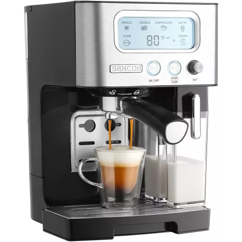 Sencor SES 4090SS Espresso kávéfőző – 15 bar, 1450W, LCD kijelző – Tejtartállyal (SES 4090SS)