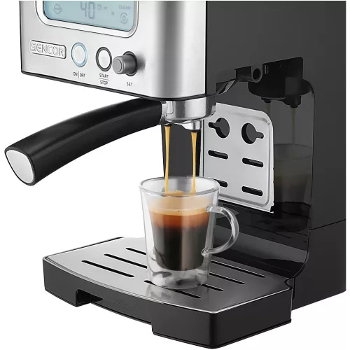 Sencor SES 4090SS Espresso kávéfőző – 15 bar, 1450W, LCD kijelző – Tejtartállyal (SES 4090SS)