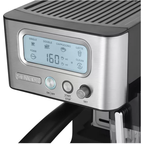 Sencor SES 4090SS Espresso kávéfőző – 15 bar, 1450W, LCD kijelző – Tejtartállyal (SES 4090SS)