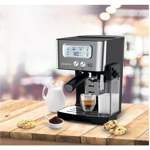 Sencor SES 4090SS Espresso kávéfőző – 15 bar, 1450W, LCD kijelző – Tejtartállyal (SES 4090SS)