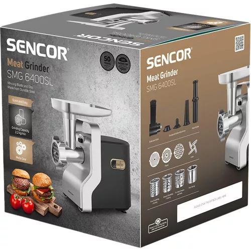 Sencor SMG 6400SL Húsdaráló – 2100W, 2,2 kg/perc – Sokoldalú kiegészítőkkel (SMG 6400SL)