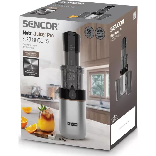 Sencor SSJ 8050SS Lassú Prés – 200W, 78mm adagolócső – Rozsdamentes acél (SSJ 8050SS)