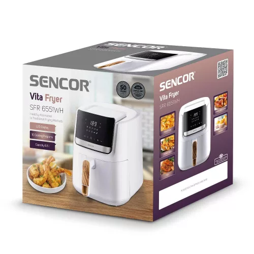 Sencor SFR 6551WH Forrólevegős fritőz – 6,5L, 1600W, 10 program – Fehér (SFR 6551WH)