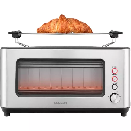 Sencor STS 4050SS Kenyérpirító - 1200W, Üvegablakos, Hosszú nyílású - Inox (STS 4050SS)