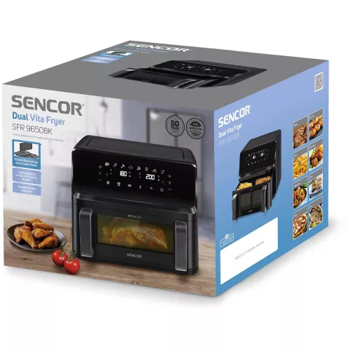 Sencor SFR 9650BK Forrólevegős fritőz – 9L, 2700W, Dual Cook – Fekete (SFR 9650BK)