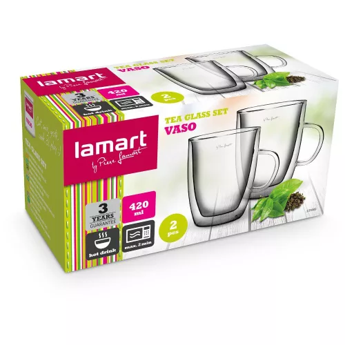 Lamart VASO Duplafalú Teás Pohár Készlet – 420 ml, 2 db – Boroszilikát üveg (LT9008)