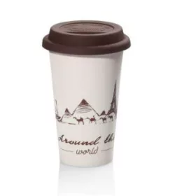   De'Longhi Duplafalú Kerámia Bögre – 300ml, Szilikon fedéllel – The Globetrotter (DLSC057)