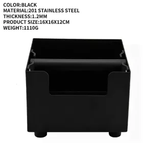   Saválló Zacckiütő Doboz (Knock Box) - 16x16x12 cm, Fekete - Barista Kellék (760A58)