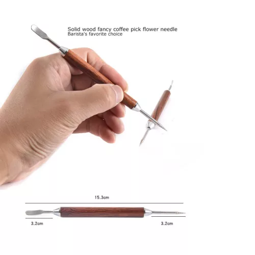 Latte art toll fa nyéllel - 15.3 cm - Kávédíszítéshez (761A8)