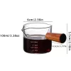 Dupla csőrű üveg mérőpohár - 75 ml, Fa fogantyúval - Eszpresszóhoz (761G12)