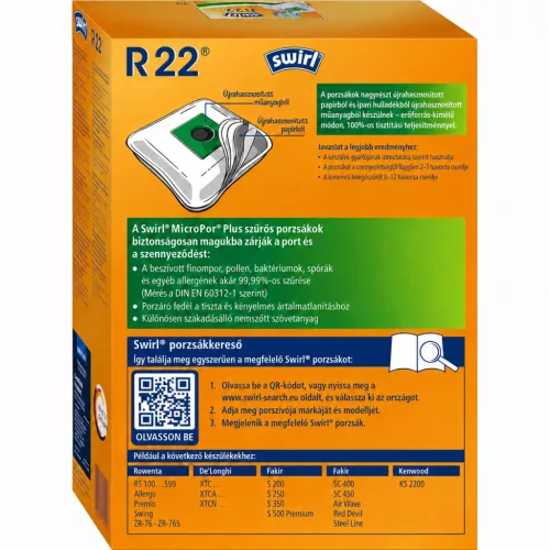 Swirl R 22 MicroPor Plus porszívózsák, 4 db – részlet