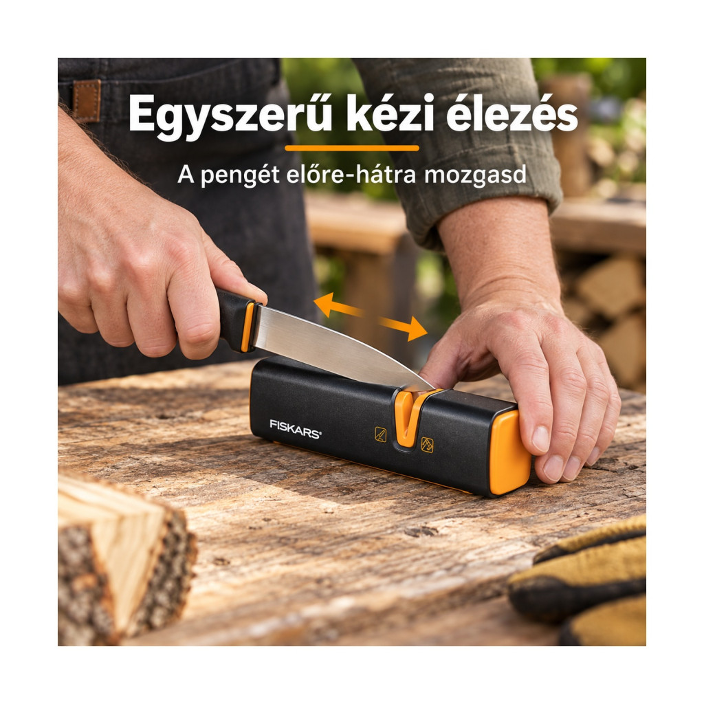 Fiskars Xsharp 1000601 fejsze- és késélező kerámia élezőfejjel – használat közben