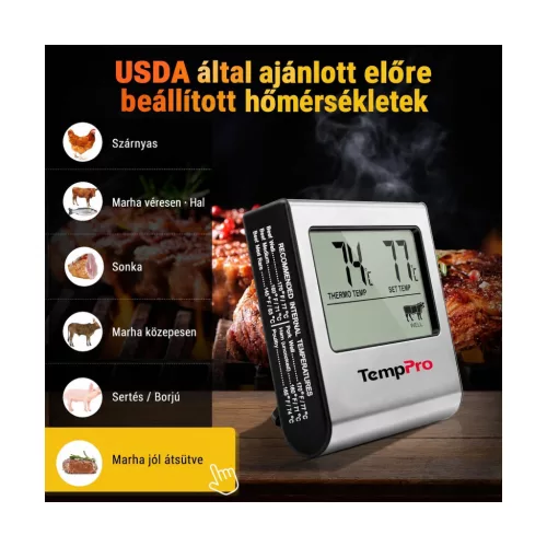 TempPro TP16 digitális sütő- és maghőmérő időzítővel – részletfotó