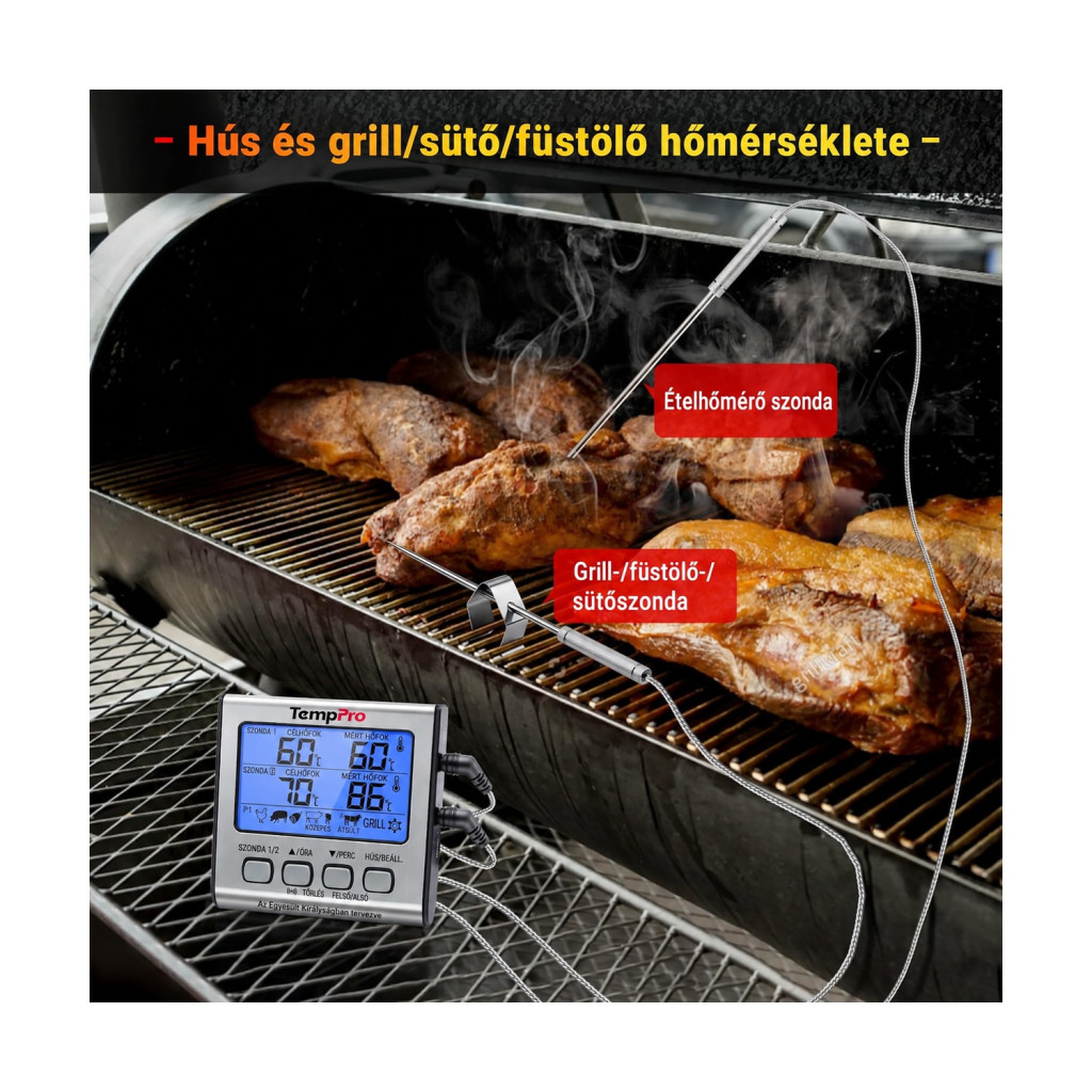 TempPro két szondás digitális grill- és húshőmérő időzítővel – részletfotó