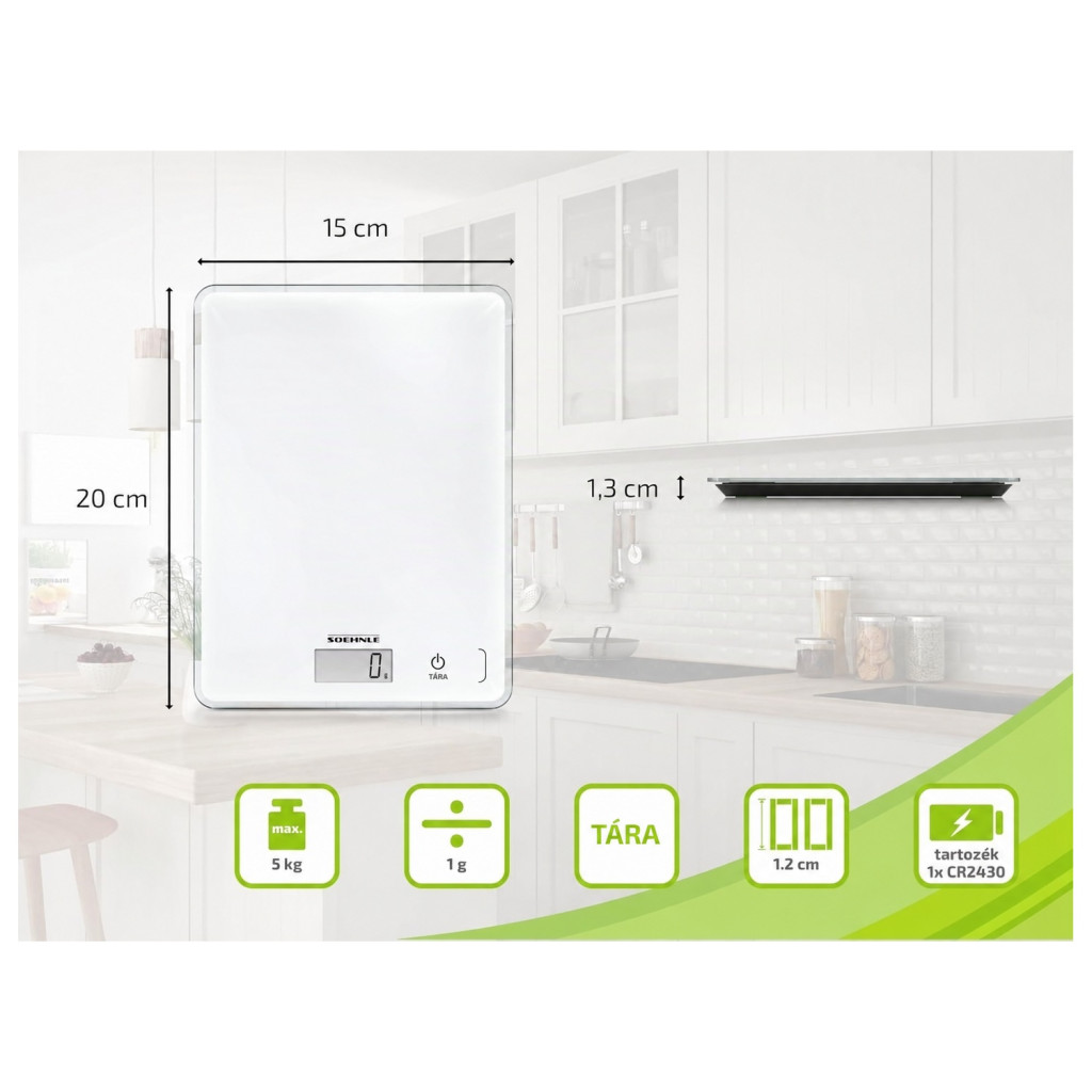 Soehnle Page Compact 300 digitális konyhai mérleg, 5 kg / 1 g – használat közben