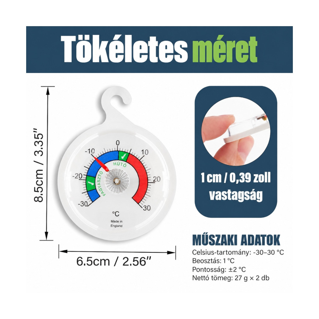 Thermometer World analóg hűtő- és fagyasztóhőmérő, 65 mm, 2 db – részletfotó