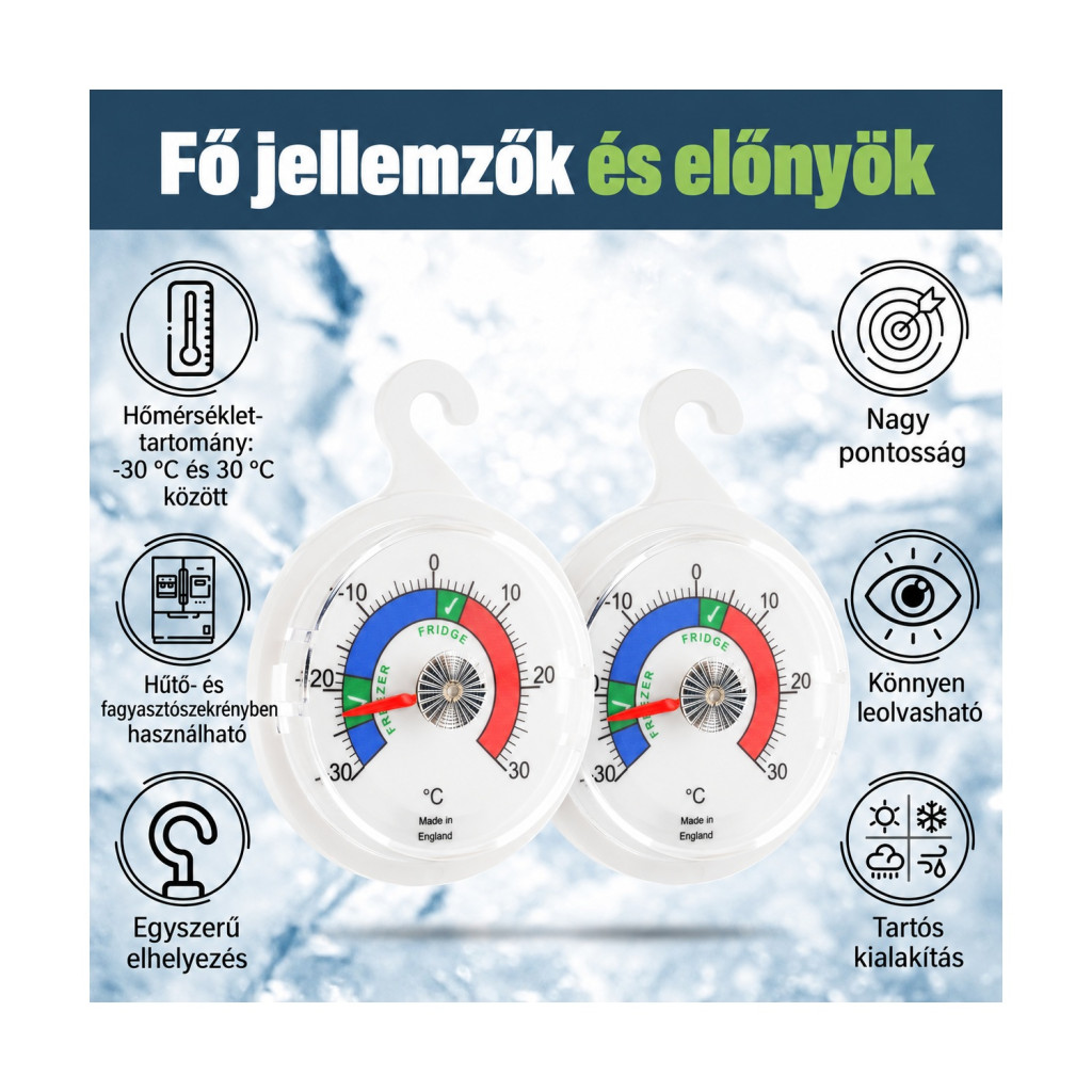 Thermometer World analóg hűtő- és fagyasztóhőmérő, 65 mm, 2 db – használat közben