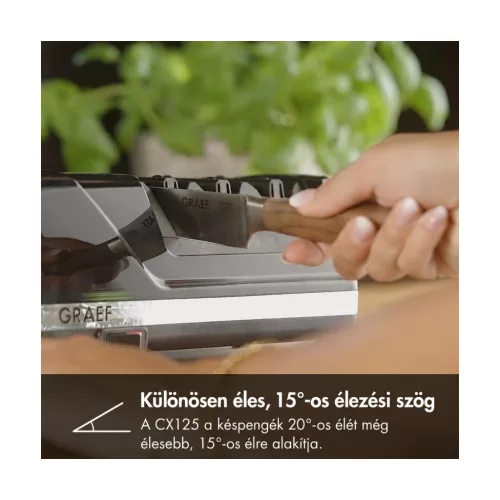 GRAEF CX125 elektromos késélező, 3 fokozat, 15° – használat közben