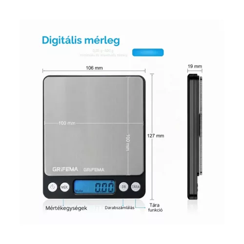 GRIFEMA GA2003 digitális precíziós mérleg, 500 g / 0,05 g – részletfotó