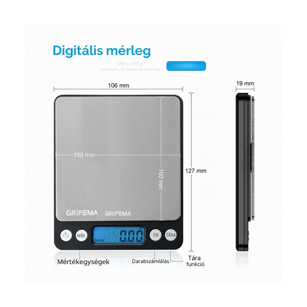 GRIFEMA GA2003 digitális precíziós mérleg, 500 g / 0,05 g – részletfotó