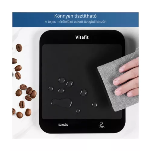 Vitafit VT707 digitális konyhai mérleg, 15 kg / 1 g, nagy üvegfelülettel – főbb jellemzők