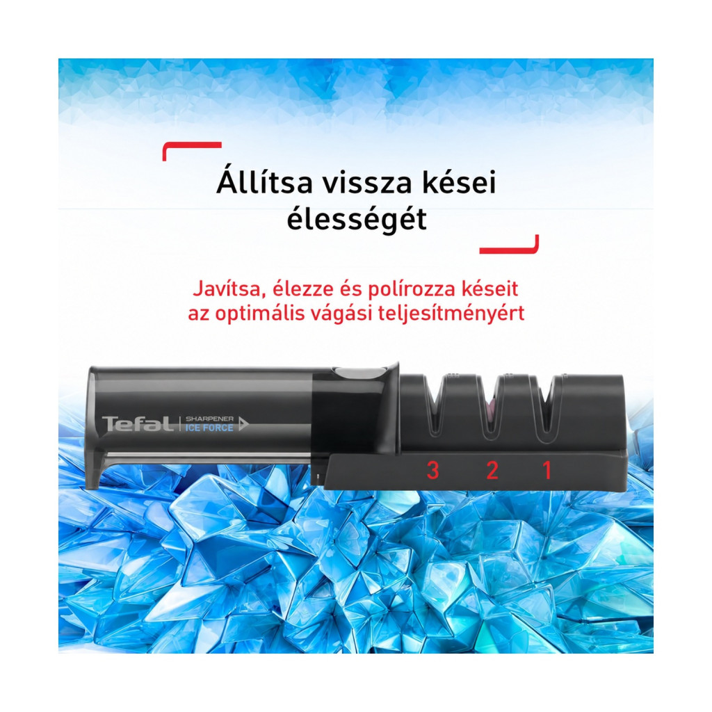 Tefal Ice Force K26505 háromlépcsős kézi késélező – használat közben