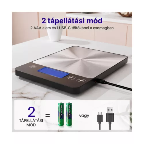 izeyu USB-C tölthető digitális konyhai mérleg, 15 kg / 1 g – használat közben