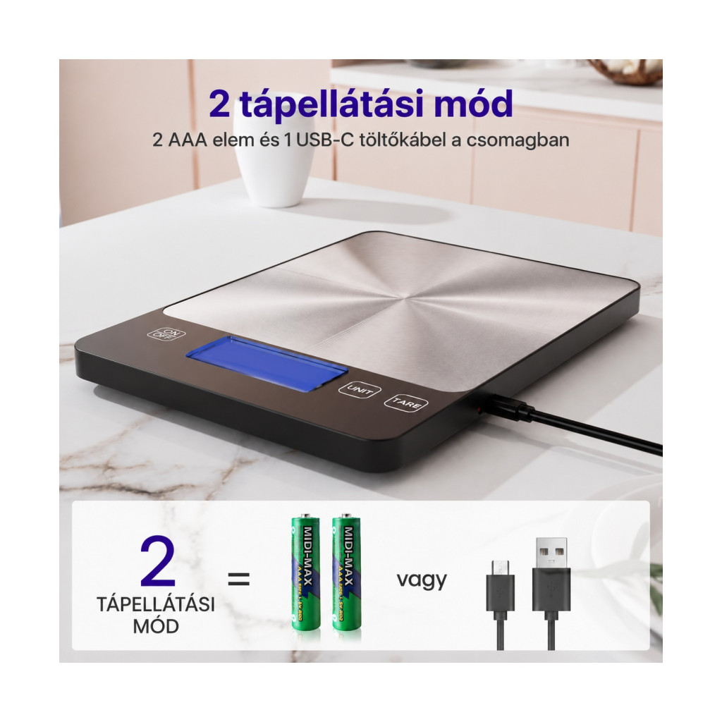 izeyu USB-C tölthető digitális konyhai mérleg, 15 kg / 1 g – használat közben
