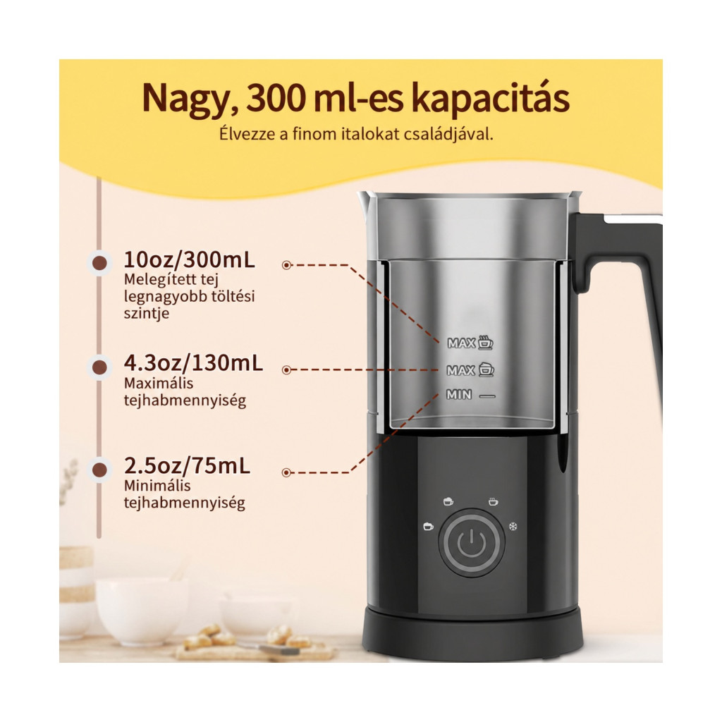 Rafow 4 az 1-ben elektromos tejhabosító, 300 ml – használat közben