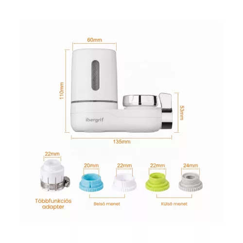 Ibergrif M91007 csapra szerelhető vízszűrő 5 adapterrel – részletfotó