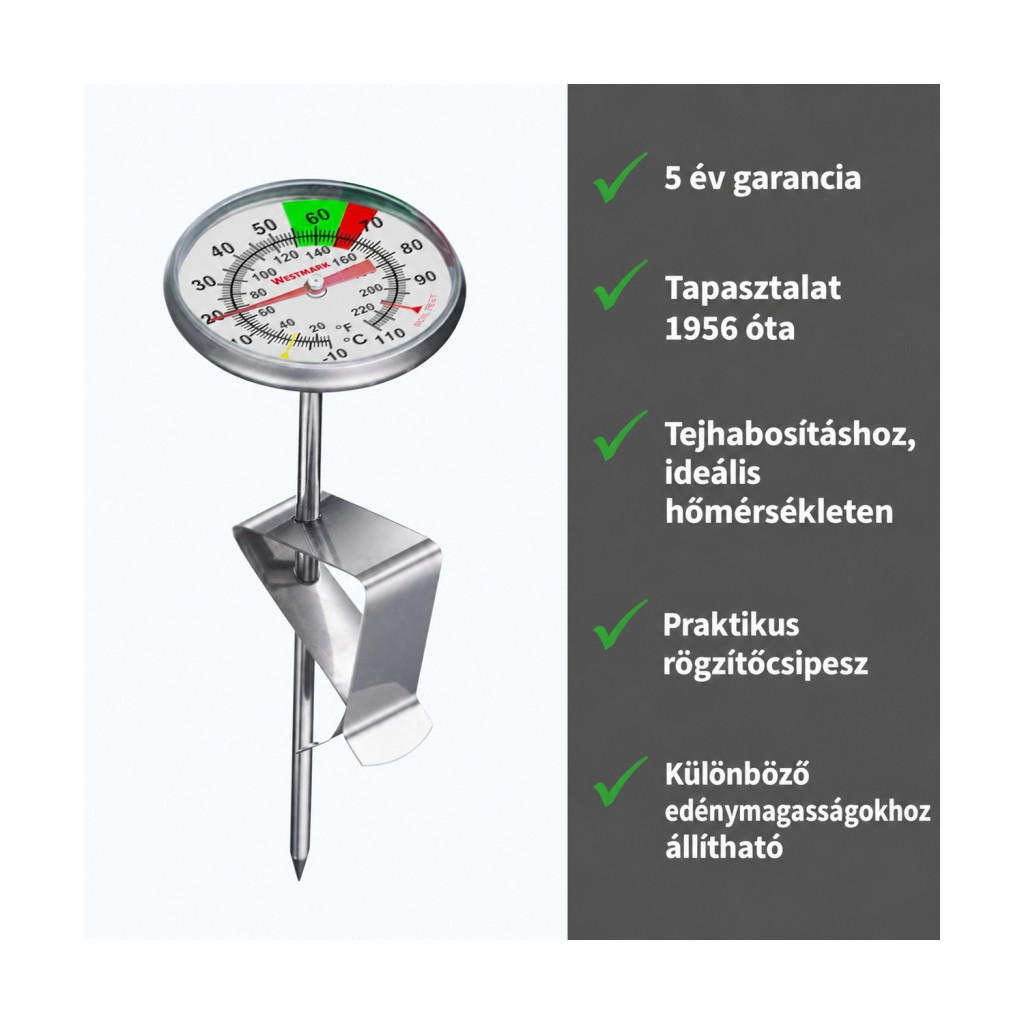 Westmark rozsdamentes tejhőmérő állítható klipsszel – termékfotó