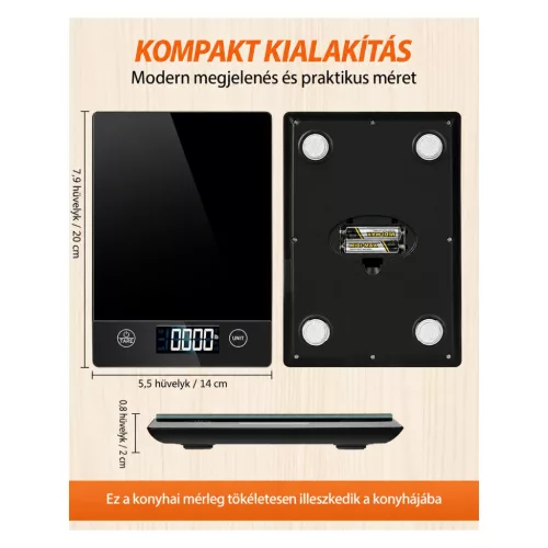 Letron K211H üveg digitális konyhai mérleg döntött kijelzővel, 10 kg / 1 g – főbb jellemzők