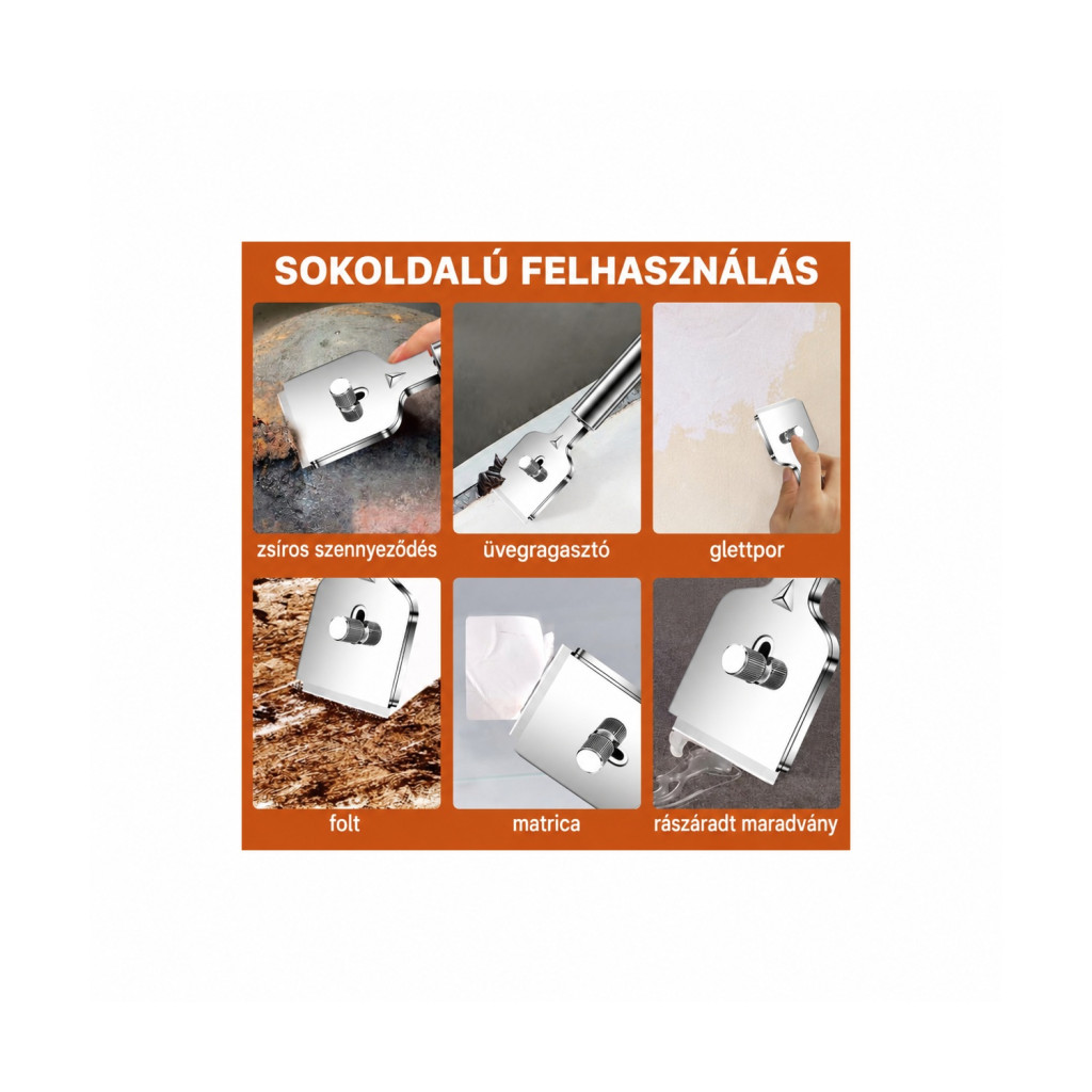 flintronic rozsdamentes főzőlapkaparó 24 pótpengével – használat közben