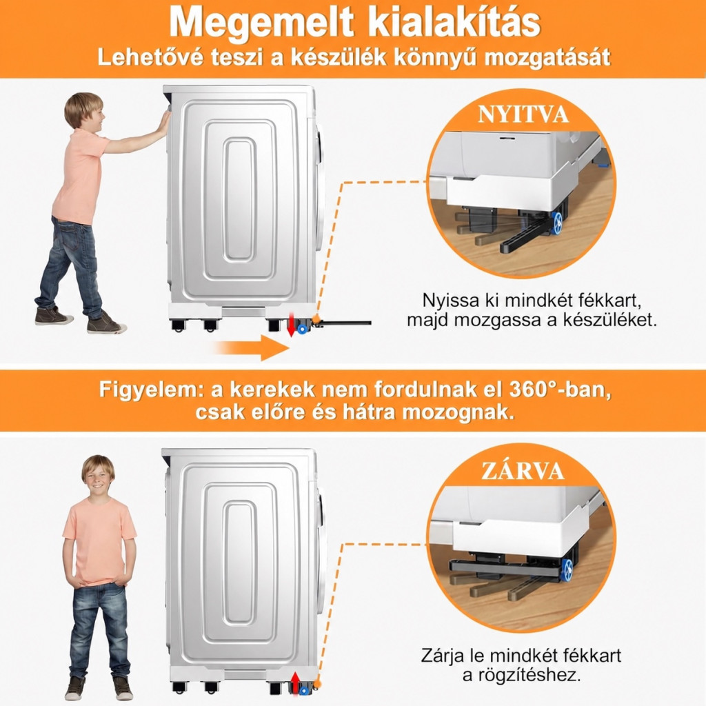 NIUXX gurulós mosógépállvány fékkel, 7 cm – főbb jellemzők