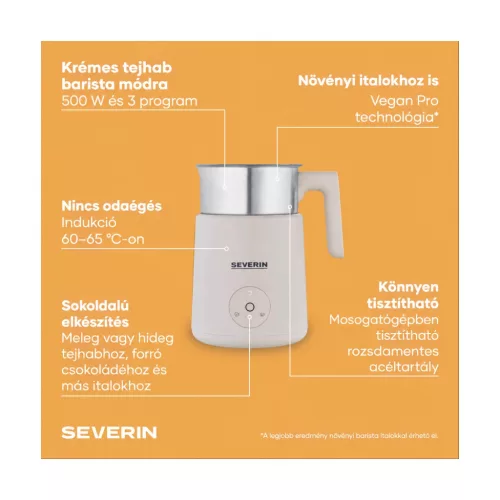 SEVERIN SM 3589 indukciós tejhabosító, 400 ml, bézs – használat közben
