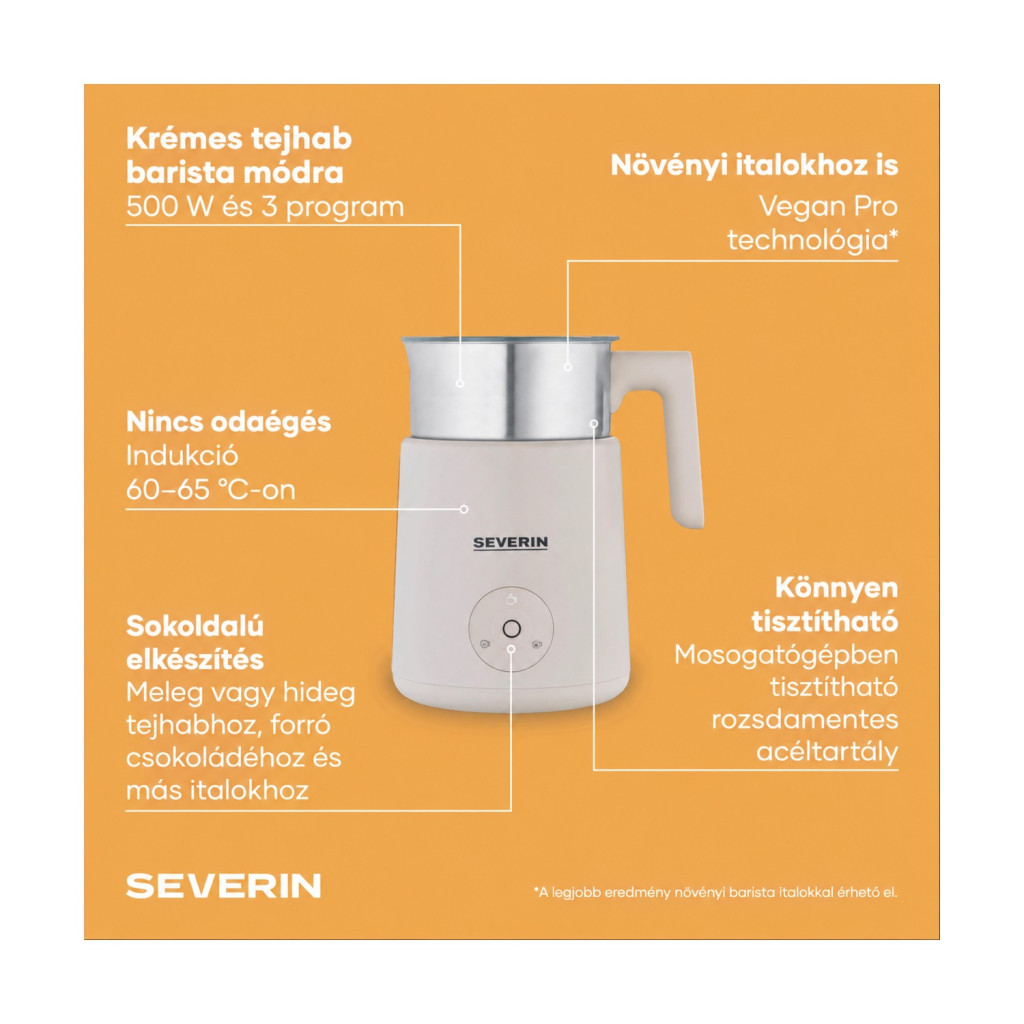 SEVERIN SM 3589 indukciós tejhabosító, 400 ml, bézs – használat közben