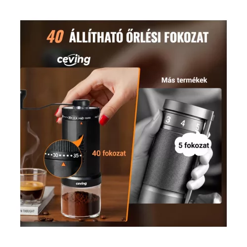 CEVING MCG-02 kézi kávédaráló, 60 g, 40 fokozat – főbb jellemzők