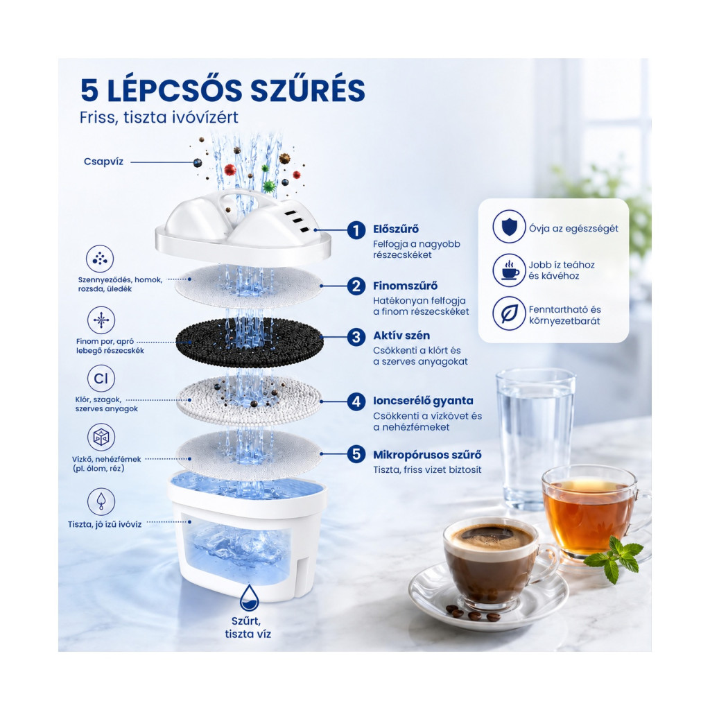 Watus vízszűrő kancsó 3,8 l, 1 patronnal, kék – főbb jellemzők