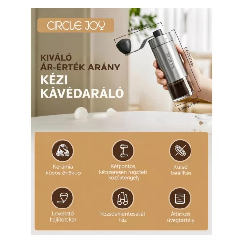 CIRCLE JOY kézi kávédaráló, 40 fokozat, ezüst – kompatibilitási nézet