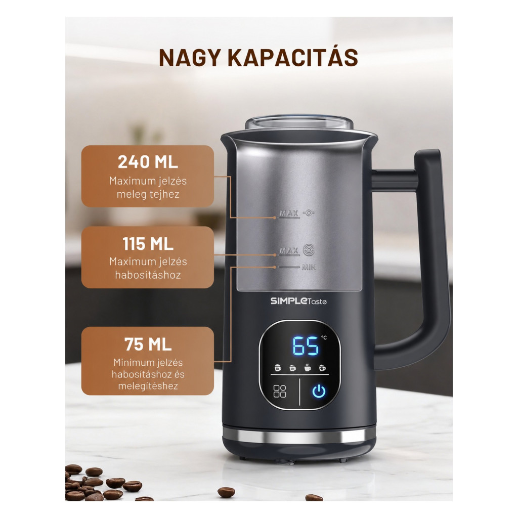 SIMPLETASTE 4 az 1-ben elektromos tejhabosító, 240 ml – főbb jellemzők