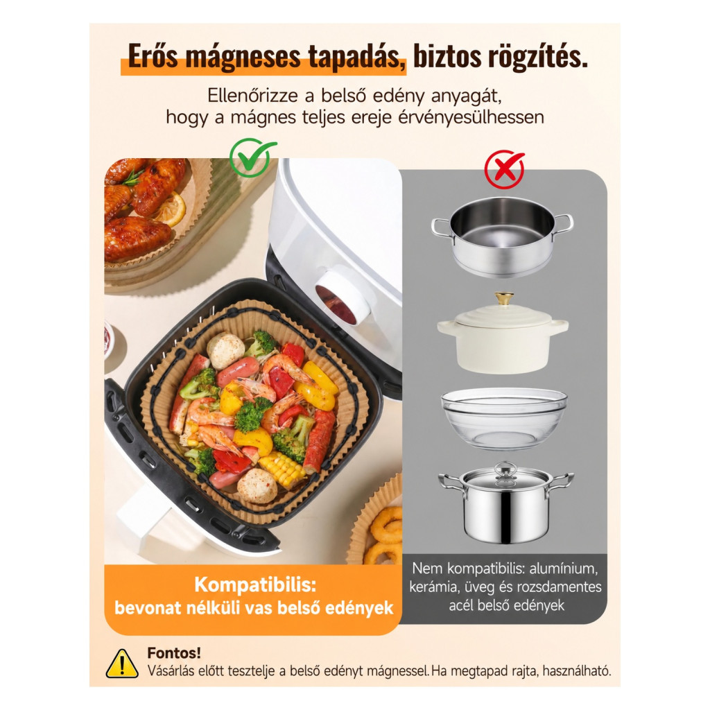 MOWETOO air fryer sütőpapír-rögzítő szilikon mágnes, 8 db – használat közben