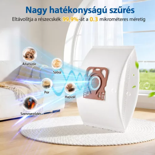 Caehomly porzsák Miele Guard M1 porszívóhoz, 12 db + 8 szűrő – használat közben