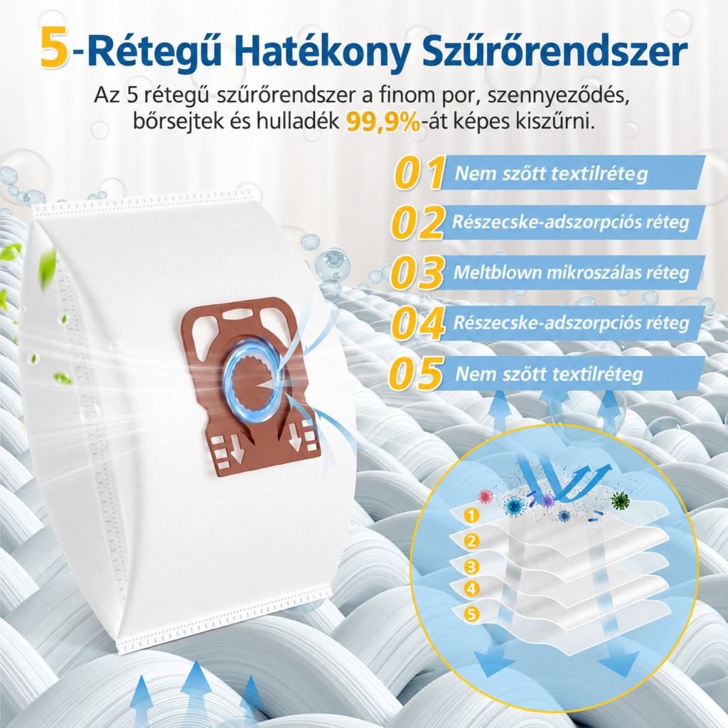 Caehomly porzsák Miele Guard M1 porszívóhoz, 12 db + 8 szűrő – főbb jellemzők