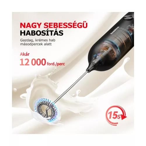 Bonsenkitchen MF8715 USB-C kézi tejhabosító, fekete – főbb jellemzők